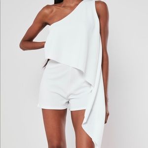 NWT White One Shoulder Drape Romper